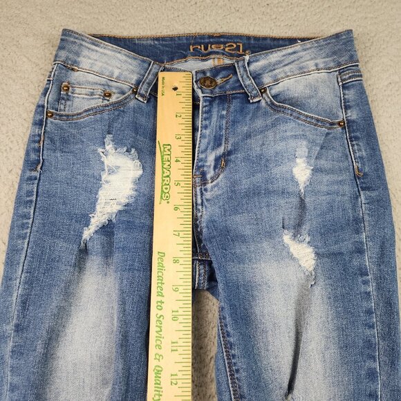 RUE 21 Jeans Womens 0 Blue Low Rise Ankle Skinny Ripped Stretch Denim - Picture 5 of 9